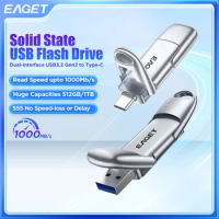 EAGET 1000MB/s Solid State Pen Drive USB3.2 Gen 2 Type C Flash Drive 1TB 512GB 256GB 128GB Pendrive for PC Smartphone Tablet