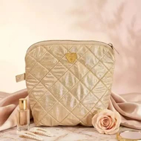 Pouch Quilted Hologram, Dompet kosmetik hologram multifungsi Small gold gliter