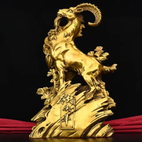 19"Tibet Temple Collection Brass Lucky bellwether Goat Boss Representative Gather fortune Ornament Town house Exorcism