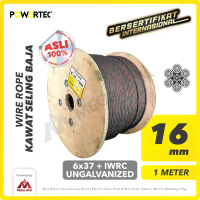 POWERTEC Wire Rope / Kawat Seling Baja 6x37 IWRC 16mm Ungalv  - 1 Meter