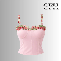 VFS BJ2193 Baju Atasan Wanita Crop Top Motif Bordir 3D Bunga SlimFit Sexy Elegan Korea Style