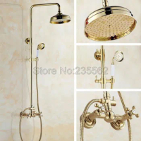 8 Inch bathroom Gold Color Brass shower faucet wall mounted rain shower set with shower head and hand shower lgf331