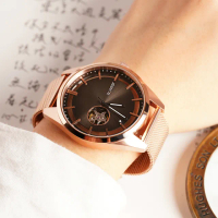 【W.wear】9點位鏤空機械錶 WM-A 銀河灰(機械錶/中性錶/玫瑰金米蘭錶帶)