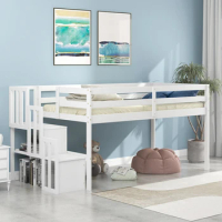 Two Colors Loft Bed with Stairs Bedroom Furniture for Bedroom