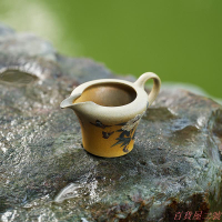 【暢陶】紫砂杯李建軍手工柴燒刻繪花開富貴柴燒公道杯 200cc
