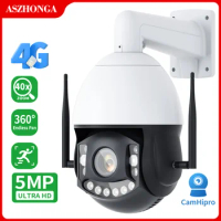 ASZHONGA 4G 5MP PTZ IP Camera WIFI 3G SIM Card Security Camera HD CCTV 40X Optical Zoom Outdoor Home CCTV Surveillance Cam CamHi