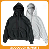 Boxy Form Ninja Zip Hoodie with 2 Balaclava Face Covers, Unisex Hoodie in Non-Ruffled ต่างประเทศขนแก