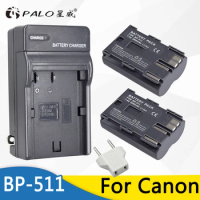 Palo 2Pcs 2000Mah BP-511 BP511A Li-ion Digital Camera Battery + LED Charger For Canon EOS 40D 300D 5D 20D 30D 50D 10D D60 G6