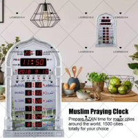 Digital Azan Mosque Prayer Clock Islamic Mosque Azan Calendar Muslim Prayer Wall Clock Alarm Ramadan Home Decor + Remote Control