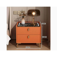 智能床頭櫃輕奢高級感 (【智能款】【實木抽屜+三色燈+無線充電+超纖皮】橙色50*40*45cm） 