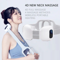 4D Electrical Shiatsu Back Neck Massage Shoulder Body Massager Infrared Heated Kneading Car/Home Massager Wireless and Portable
