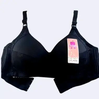 LINGCAO BRA Busa Tipis Tanpa Kawat Cup C (Besar) Motif Bunga Mengkilat Kait 3 Size 36-42 38 Black
