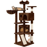 54" Double Condo Cat Tree with Scratching Post Tower, Brown