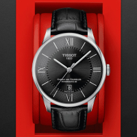 TISSOT天梭 官方授權 杜魯爾系列 典雅羅馬機械腕錶-黑 禮物推薦 畢業禮物 42mm/T0994071605800