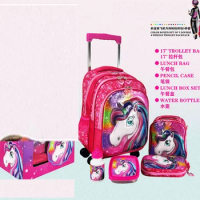 kids School Rolling backpacks set lunch bag pen bag 5 pcs / set school bag with wheels for girls School Trolley bags for boys