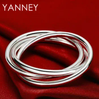 Charm 925 Sterling Silver Glossy 3 Circles Exaggerated Bangle Bracelet For Women Men Fashion Wedding Jewelry Gifts Party