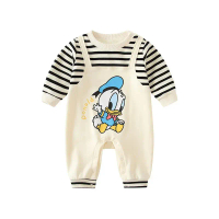 [COD] Disney Donald Duck Baby Boy Winter Striped Rompers Onesie Infant Clothes Warm Thickened Newbor