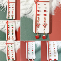 8 Pcs/Set Christmas Earrings Santa Claus Elk Crutches Metal Ear Stud Fashion Cute And Charm Girl Jewelry Accessories Gifts