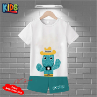 Setelan Baju Lengan Pendek Anak Laki Laki Perempuan SET Pendek Kaos Anak Motif kartun kaktus