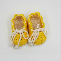 手工毛線編織0-3個月黃色寶寶鞋 (鞋底約9.5公分)《亞克羊毛氈編織手作》