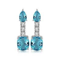 Pirmiana 2023 New Fashion 2.37ct Lad Grown Aquamarine Sapphire Earrings S925 Silver Engagement Women
