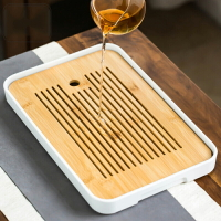 日式家用茶盤干泡盤小型瀝儲水式簡約小茶臺竹制密胺托盤茶具茶海