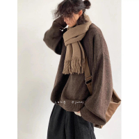 Japanese Retro Solid Color Sweater Unisex Autumn Winter Oversize Loose Melad Unisex Lazy Knitted Car