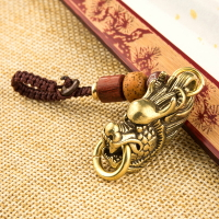 黃銅龍頭手工編織繩鑰匙扣掛件創意個汽車鏈鎖匙圈環男士書包掛飾