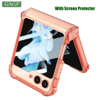 3 in 1 Anti-knock Airbag Case Samsung Galaxy Z Flip 5 4 3 Four Corner Shockproof Transparent TPU Cover for Galaxy Z Flip 5 2023