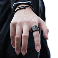 黑色戒指男霸氣超大方形鈦鋼戒指歐美簡約時尚寬指環食指潮人戒子