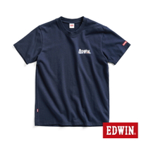 EDWIN 露營系列 富士山腳營地LOGO小印花短袖T恤-男款 丈青色