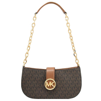 【Michael Kors】經典MK LOGO印花拼接鍊條單肩包肩背包(深咖)