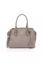 Prada 二奢 Pre-loved Prada SAFFIANO + SOFT C Handbag Saffiano leather Gray beige 2WAY