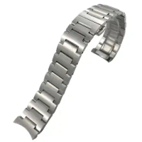 PCAVO Curved End Solid Stainless Steel Watch Band 21mm For MIDO M021.431 For MIDO 40mm Commander Watch Series Silver Men Wrist