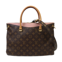 【二手名牌BRAND OFF】LOUIS VUITTON LV 路易威登 棕色 粉紅色 原花 帆布 Pallas 兩用包 金扣  M43400