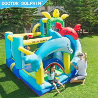 Doctor Dolphin Trampoline Small Sea Theme Funny Cartoon Jump Houses Inflatable Slide Bouncing Castles