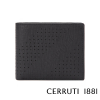 【Cerruti 1881】限量2折 頂級十字紋小牛皮6卡短夾皮夾 CEPU05919M 全新專櫃展示品(黑色 贈禮盒提袋)