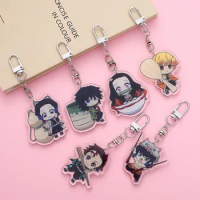 Cartoon Anime Pendant Keychains Holder Car Key Chain Key Ring Mobile Phone Bag Hanging Jewelry Kamado Tanjirou