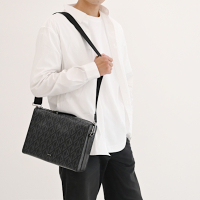 Christian Dior LINGOT 幾何印花皮革大容量斜背包/郵差包(黑灰)