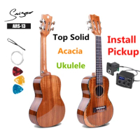 Ukulele 24 Inch Top Solid Acacia Mini Electric Concert Acoustic Guitar 4 Strings Ukelele Install Pickup High-gloss Wood Colour