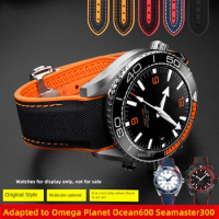 20mm curved nylon color blocking silicone strap for Omega Planet Ocean 600 Seamaster 300 Speedmaster orange waterproof accessory