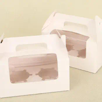 Cavity Bright Pure Color Cupcake Box with PVC Window &amp; Handle Paper Muffin Boxes with Inlay Wholesale Kraft paper