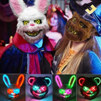 Halloween Light Up Horror Animal Mask LED Luminous Bloody Bear Mask Flashing Neon Cosplay Scary Masquerade Party Mask Supplies