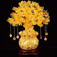 19cm Lucky Tree Wealth Yellow Crystal Tree Natural Lucky Tree Money Tree Ornaments Bonsai Style Wealth Luck Feng Shui Ornaments