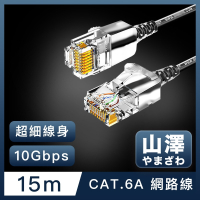山澤 Cat.6A 10Gbps超高速傳輸八芯雙絞鍍金芯極細網路線 黑/15M