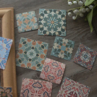 48pcs Green Blue Elegant Colored Pattern Floor Tile Paper Sticker Craft Paper Scrapbooking DIY Gift Packing Label Tag Decoration
