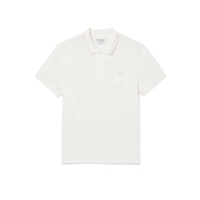 【LACOSTE】男裝-常規版型條紋領彈力網眼布Polo衫(白色)
