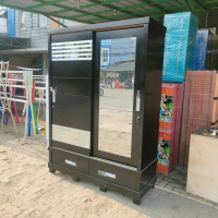 lemari pakaian / baju sliding 2 pintu laci jumbo knockdown minimalis kaca