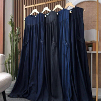 Gamis Wanita Denim Kutung Tanpa Lengan dengan Saku Model Terbaru Bahan Jeans Nyaman LD 115 cm Panjan