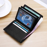 8.5*11cm Genuine Leather Mens Wallet with Credit Card Holders Id Windows Documents Wallet for Men
